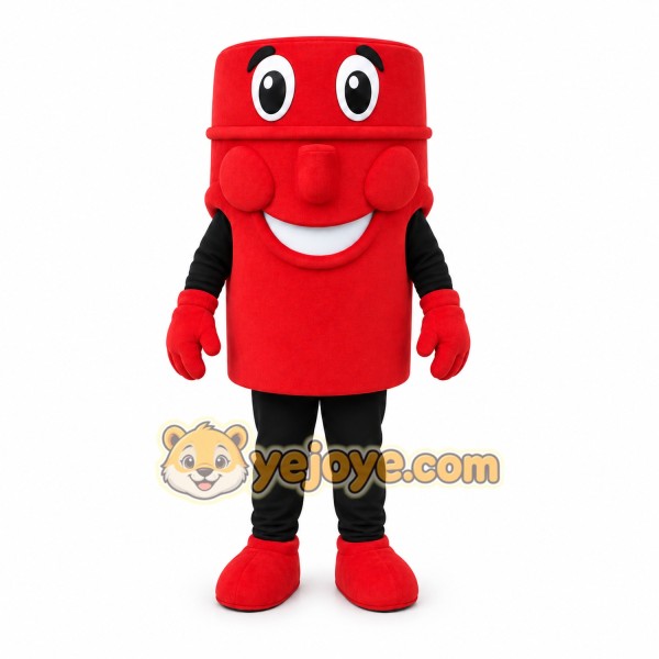 Red Cylindrical Mascot Costume for Events and Promotions