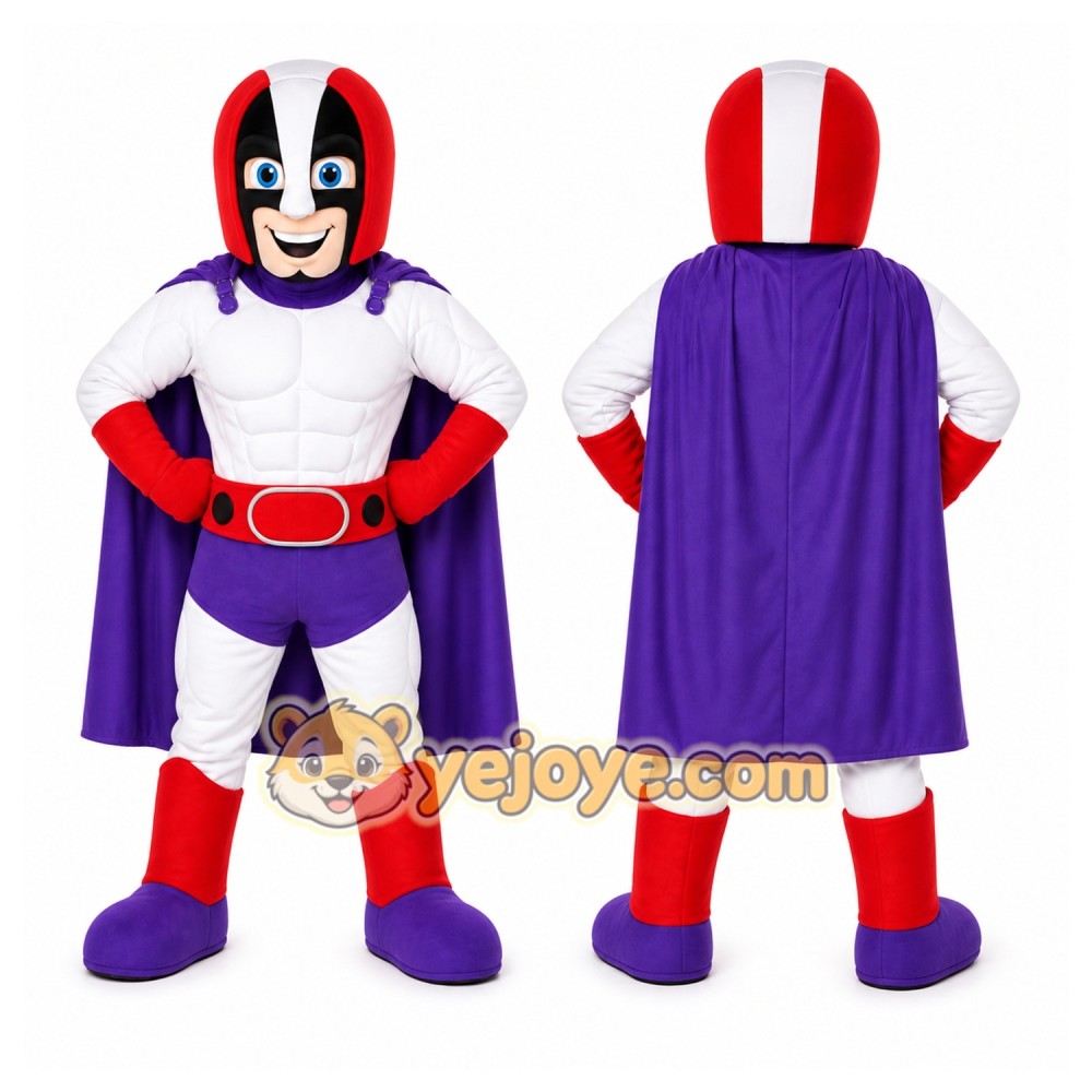 Purple Superhero Mascot Costume for Events and Promotions Purple Superhero Mascot Costume for Events and Promotions