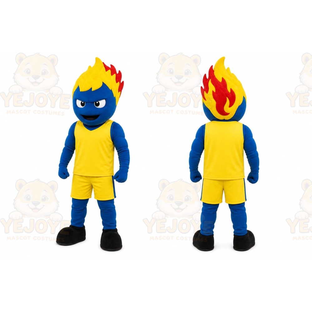 Yellow Flame Character Mascot Costume for Sports Events