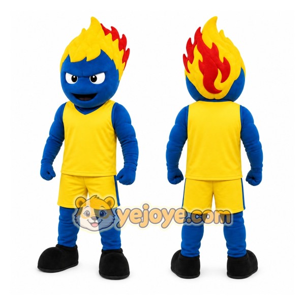 Yellow Flame Character Mascot Costume for Sports Events