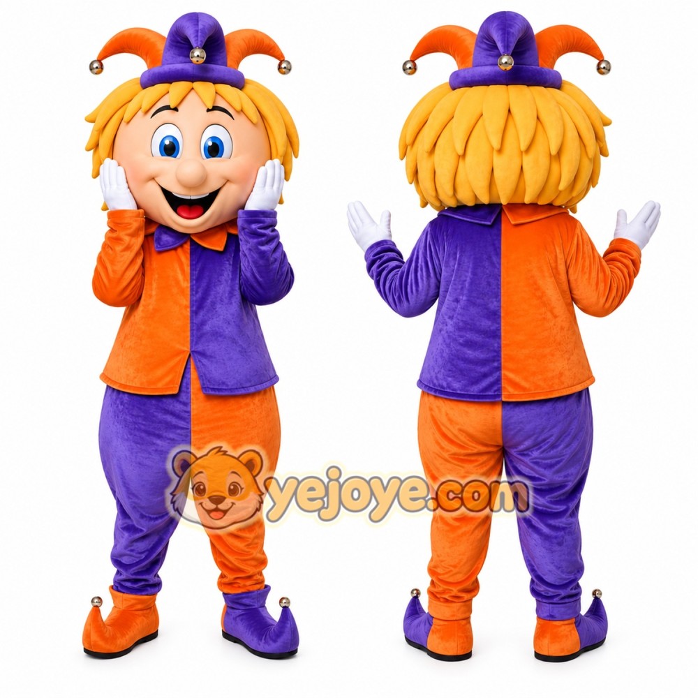 Orange Jester Mascot Costume for Holiday Events