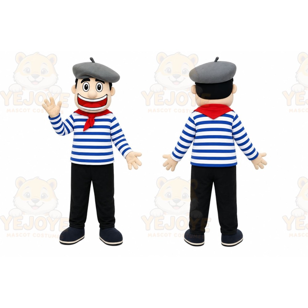 Blue Striped Shirt Person Mascot Costume for Events and Promotions
