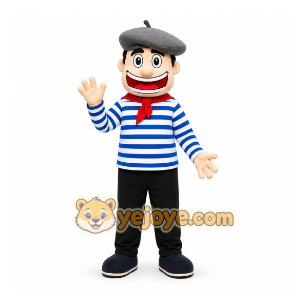 Blue Striped Shirt Person Mascot Costume for Events and Promotions