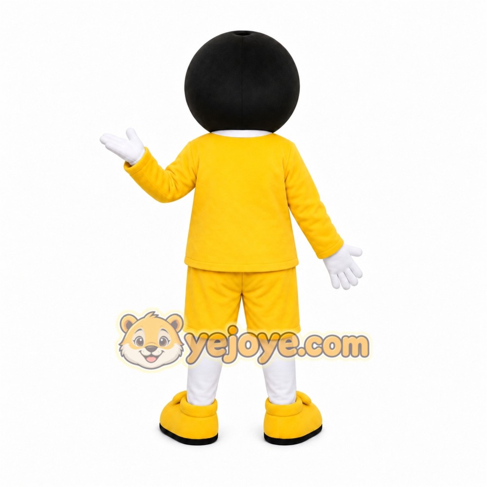 Yellow Character With Black Ball Head Mascot Costume for Events and Promotions Yellow Character With Black Ball Head Mascot Costume for Events and Promotions