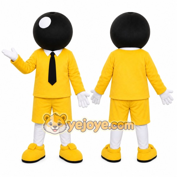 Yellow Character With Black Ball Head Mascot Costume for Events and Promotions