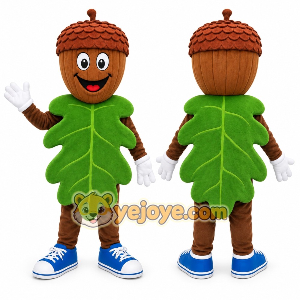 Green Acorn With Leaf Mascot Costume for Holiday Events