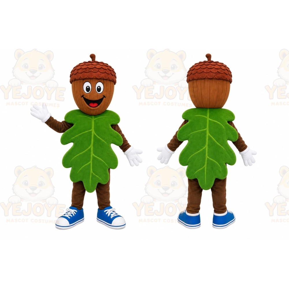 Green Acorn With Leaf Mascot Costume for Holiday Events