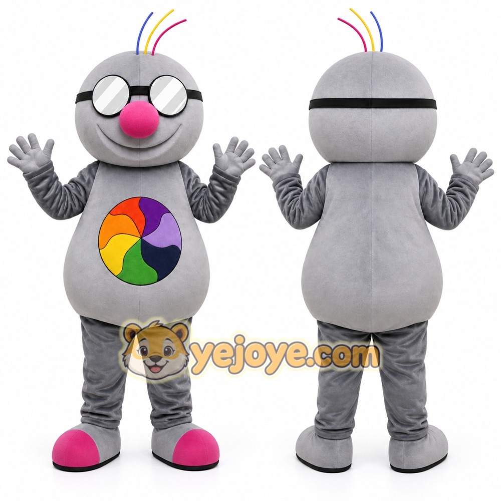 Gray Round Character With Glasses Mascot Costume for Events and Promotions Gray Round Character With Glasses Mascot Costume for Events and Promotions