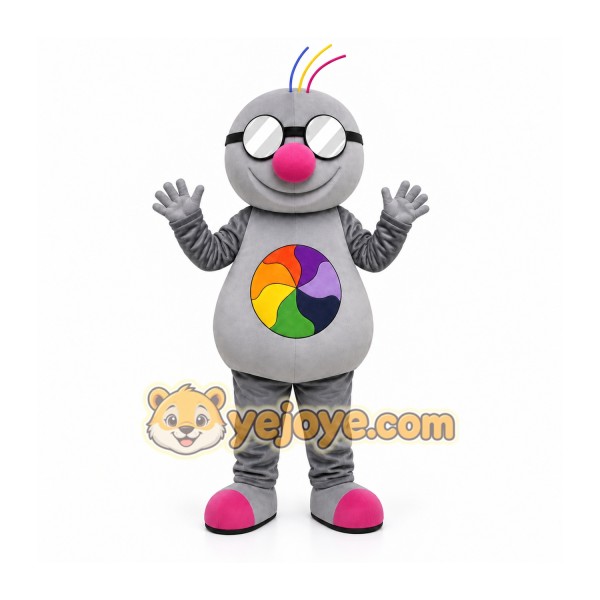 Gray Round Character With Glasses Mascot Costume for Events and Promotions Gray Round Character With Glasses Mascot Costume for Events and Promotions