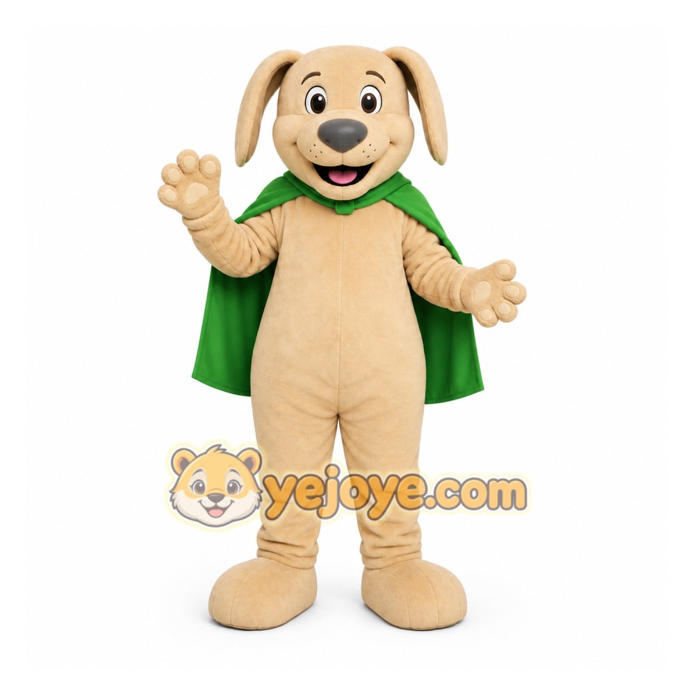 Beige Dog With Cape Mascot Costume for Events and Promotions Beige Dog With Cape Mascot Costume for Events and Promotions