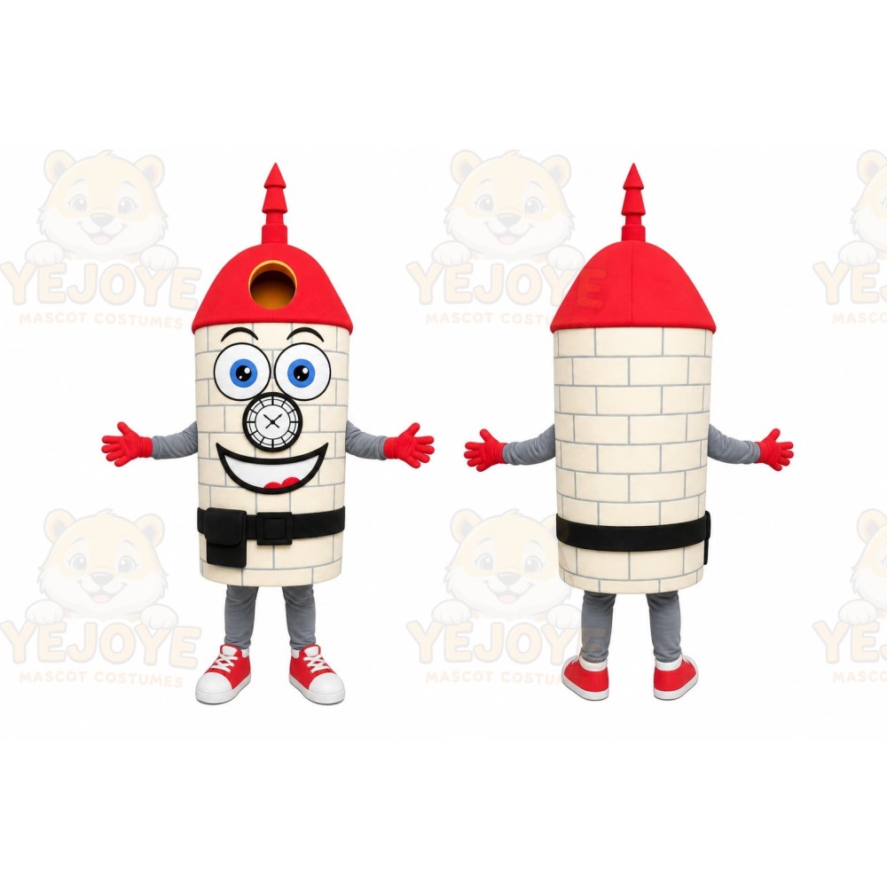 White Clock Tower Mascot Costume for Events and Promotions
