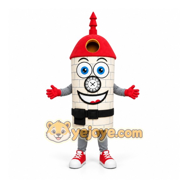 White Clock Tower Mascot Costume for Events and Promotions