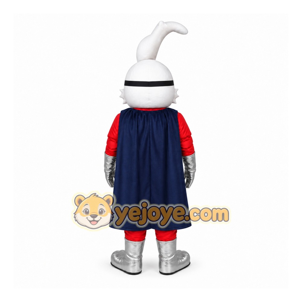 White Superhero Rabbit Mascot Costume for Events and Promotions White Superhero Rabbit Mascot Costume for Events and Promotions