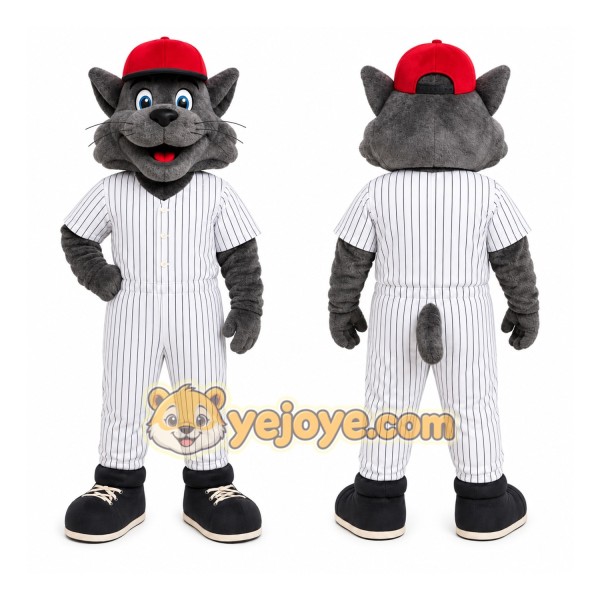 Gray Cat Mascot Costume for Sports Events