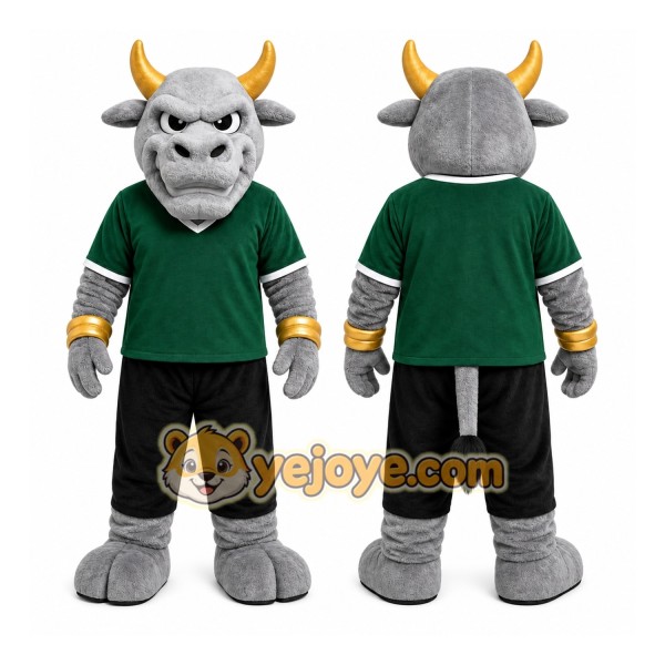 Gray Bull Mascot Costume for Sports Events