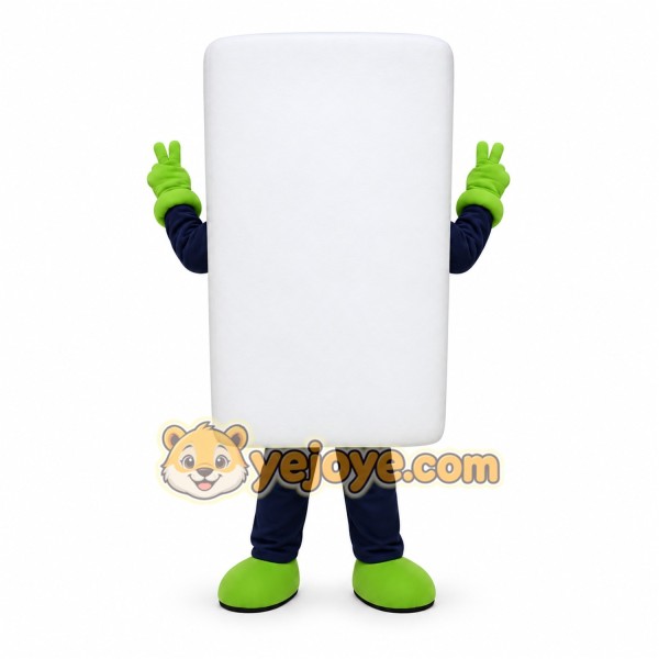 White Rectangle Block Mascot Costume for Corporate Events