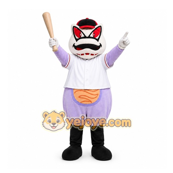Purple Cat With Baseball Bat Mascot Costume for Sports Events Purple Cat With Baseball Bat Mascot Costume for Sports Events