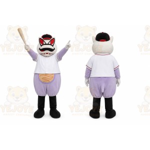 Purple Cat With Baseball Bat Mascot Costume for Sports Events