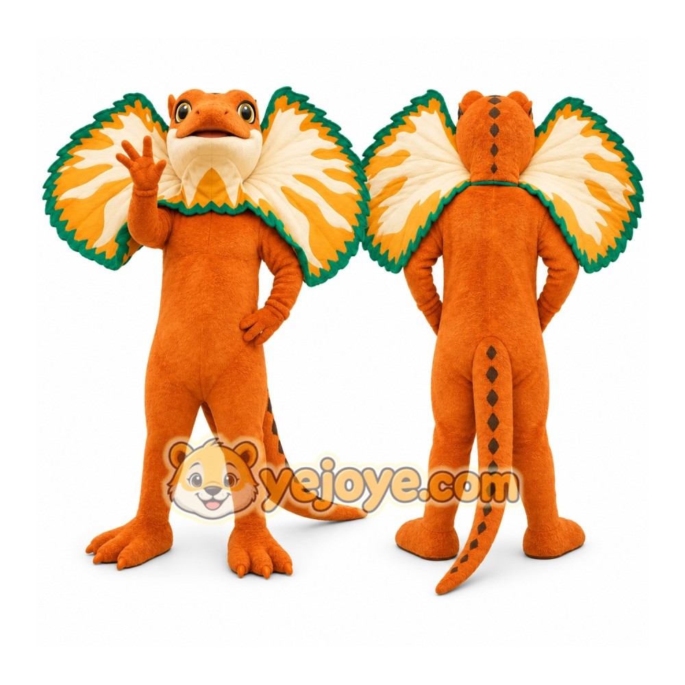 Orange Frilled Lizard Mascot Costume for Events and Promotions Orange Frilled Lizard Mascot Costume for Events and Promotions