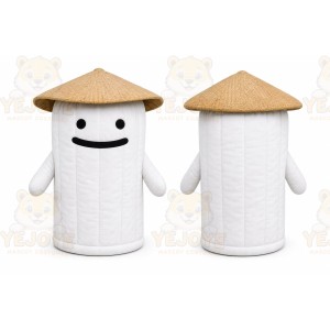 White Cylindrical Character With Hat Mascot Costume for Events and Promotions