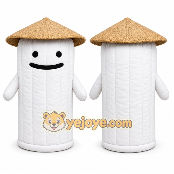 White Cylindrical Character With Hat Mascot Costume for Events and Promotions
