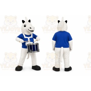 White Unicorn Playing Drum Mascot Costume for School Events