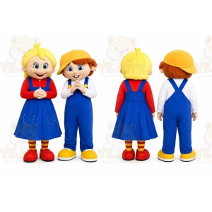 Blue Boy And Girl Dolls Mascot Costume for Events and Promotions