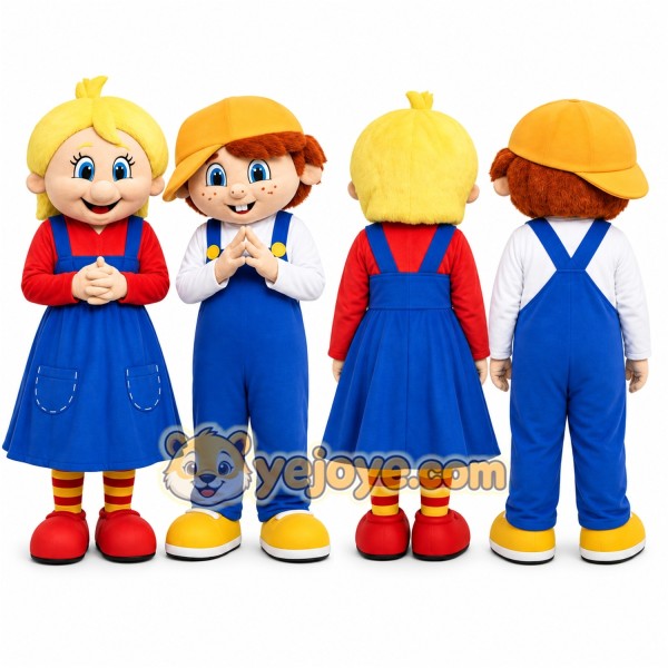 Blue Boy And Girl Dolls Mascot Costume for Events and Promotions