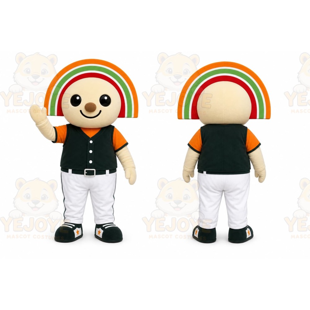 Orange Smiling Character With Rainbow Hat Mascot Costume for Events and Promotions