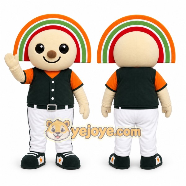 Orange Smiling Character With Rainbow Hat Mascot Costume for Events and Promotions