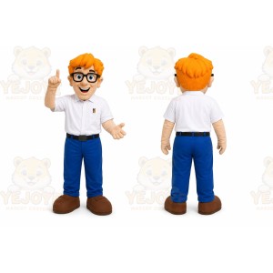 Blue Man With Glasses Mascot Costume for Events and Promotions