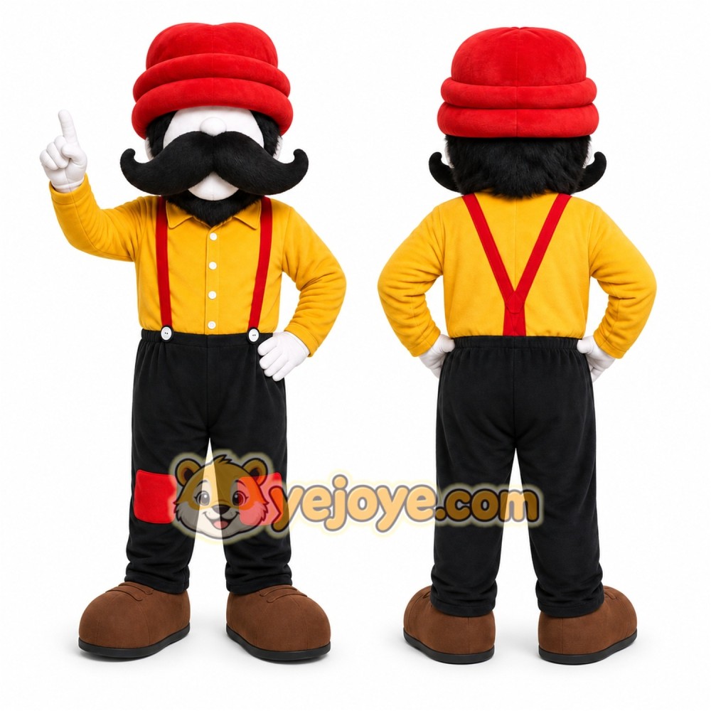 Yellow Man With Mustache And Hat Mascot Costume for Events and Promotions Yellow Man With Mustache And Hat Mascot Costume for Events and Promotions
