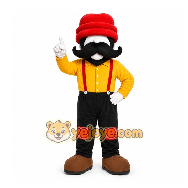 Yellow Man With Mustache And Hat Mascot Costume for Events and Promotions