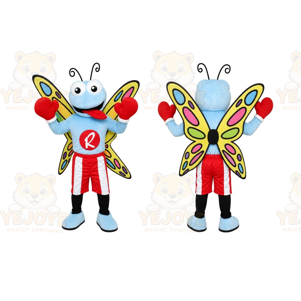 Blue Butterfly Mascot Costume for Sports Events