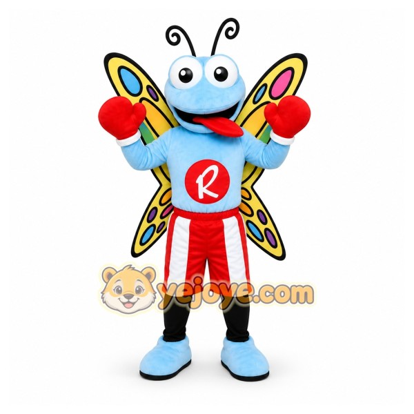 Blue Butterfly Mascot Costume for Sports Events