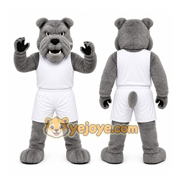Gray Bulldog Mascot Costume for Sports Events