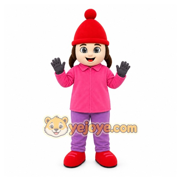Brown-Haired Child in Pink Shirt Mascot Costume for Events and Promotions