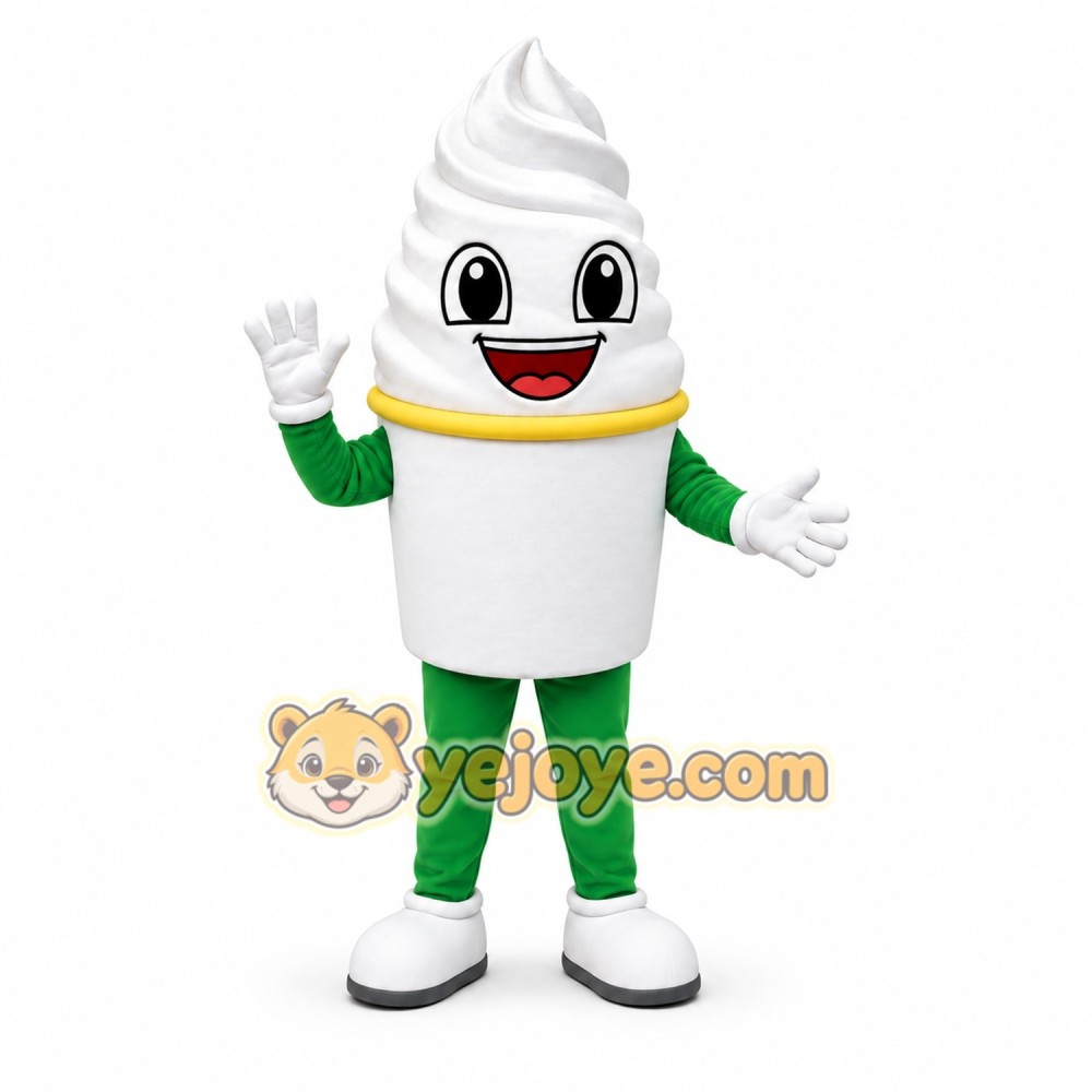 White Frozen Yogurt Cup Mascot Costume for Restaurant Promotions White Frozen Yogurt Cup Mascot Costume for Restaurant Promotions