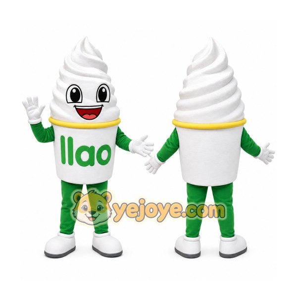 White Frozen Yogurt Cup Mascot Costume for Restaurant Promotions