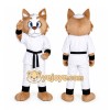 White Cat In Martial Arts Uniform Mascot Costume for School Events White Cat In Martial Arts Uniform Mascot Costume for School Events