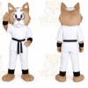 White Cat In Martial Arts Uniform Mascot Costume for School Events