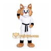 White Cat In Martial Arts Uniform Mascot Costume for School Events White Cat In Martial Arts Uniform Mascot Costume for School Events
