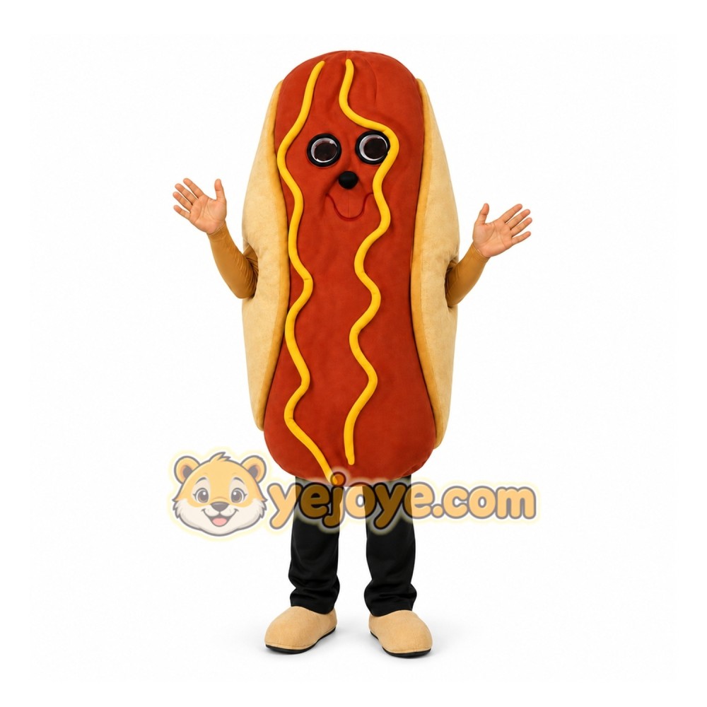 Brown Hot Dog Mascot Costume for Restaurant Promotions Brown Hot Dog Mascot Costume for Restaurant Promotions
