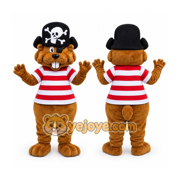 Brown Beaver Pirate Mascot Costume for Children's Events