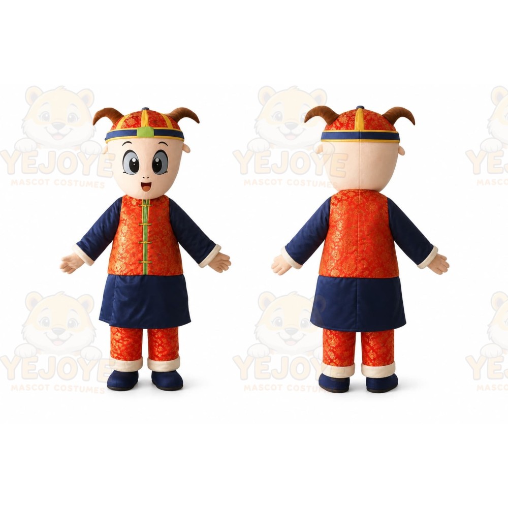 Orange Child In Traditional Costume Mascot Costume for Events and Promotions