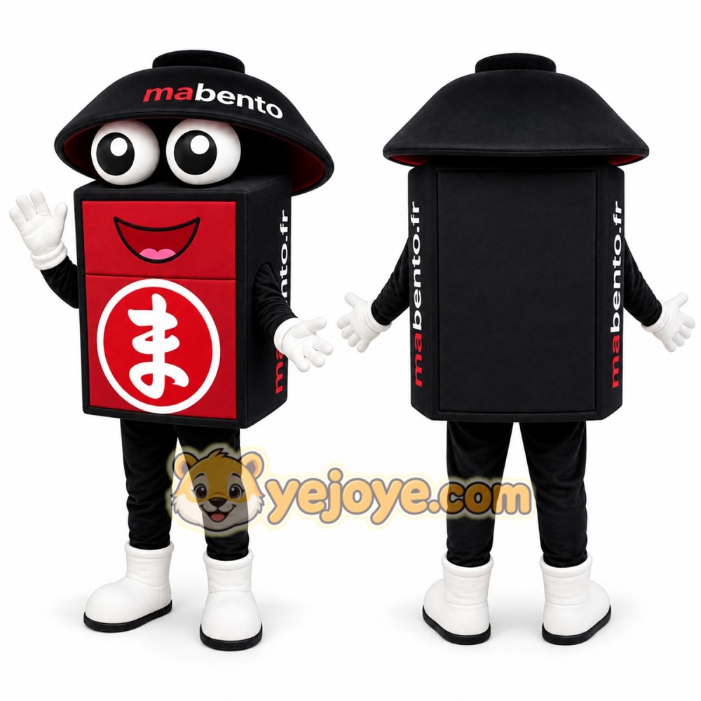 Black Bento Box Mascot Costume for Restaurant Promotions Black Bento Box Mascot Costume for Restaurant Promotions