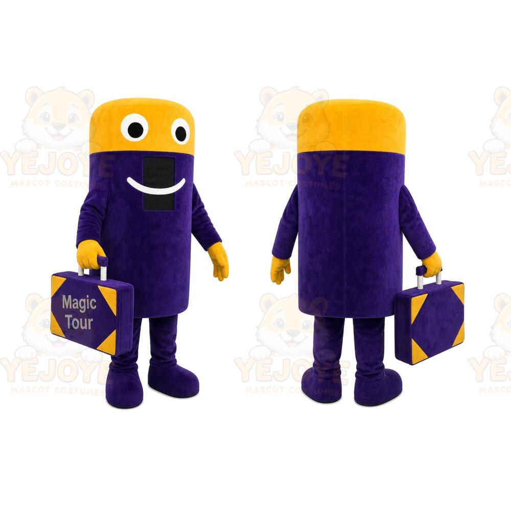 Purple Travel Suitcase Mascot Costume for Events and Promotions