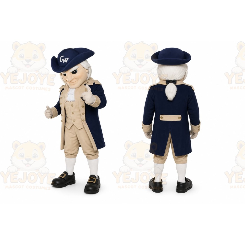 Blue Colonial Man Mascot Costume for School Events