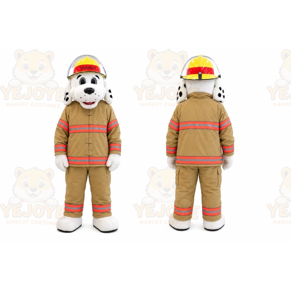 Tan Dalmatian Firefighter Dog Mascot Costume for Events and Promotions