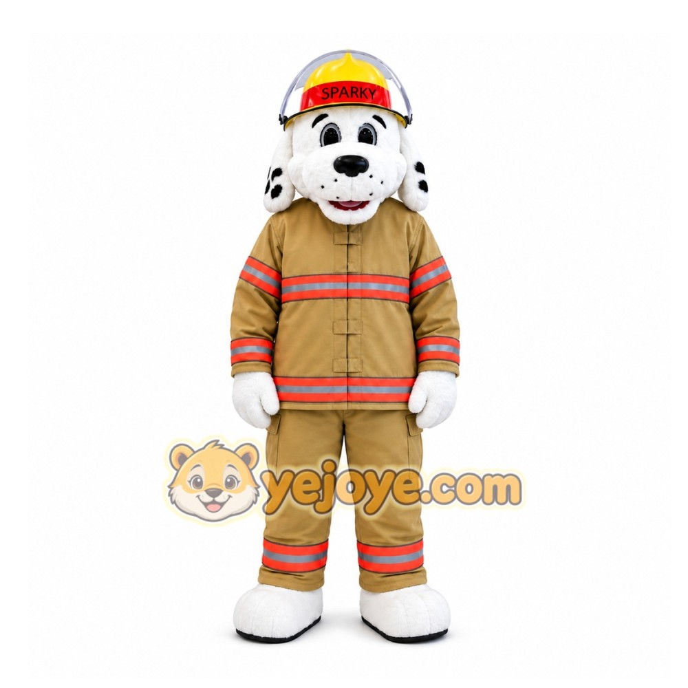 Tan Dalmatian Firefighter Dog Mascot Costume for Events and Promotions